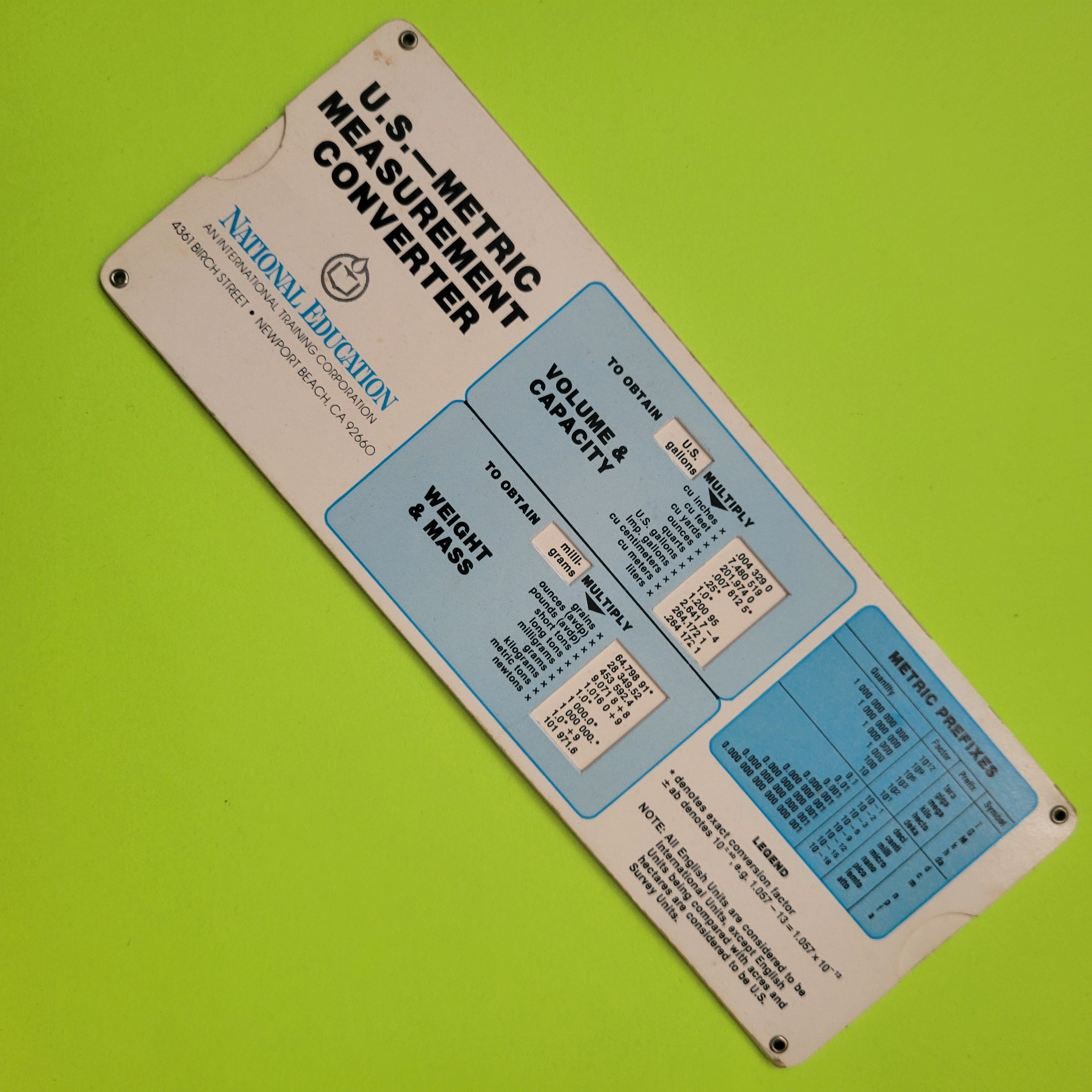 An image of a US-Metric Conversion Slide Chart